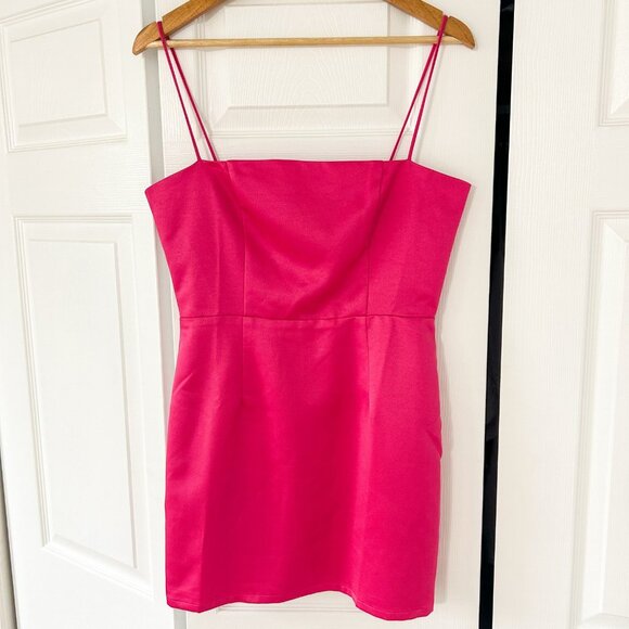 NWT Revolve More To Come Nory Hot Pink Satin Zip-Back Mini Dress Size Medium - Picture 2 of 8